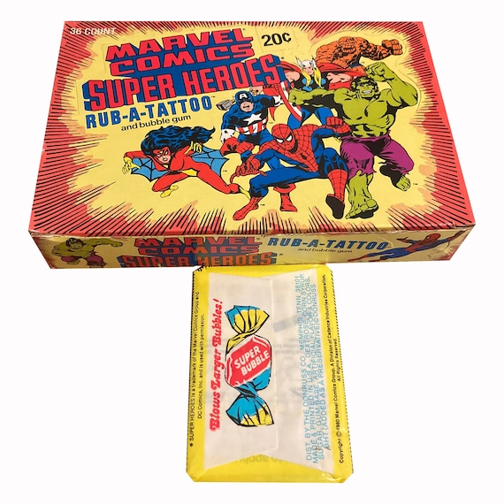Marvel Comics Super Heroes Rub-a-tattoo Vintage Wax Pack