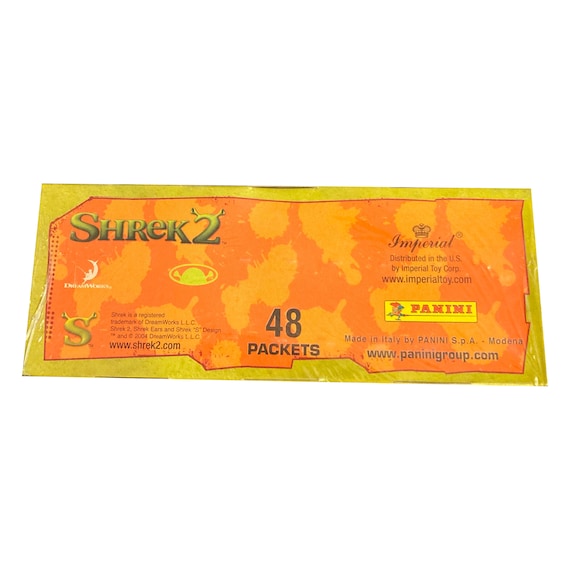 shrek 2 booster box Factory Sealed Box of Shrek 2 Vintage Collectable Album Stickers. 10 Stickers per Pack, 48 Packs. 100% Authentic Ogre! Donkey Puss in Boots