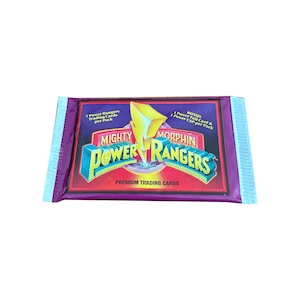 1 Packung Mighty Morphin Power Rangers Serie 1 Vintage-Sammelkarten. 7 Karten + 1 Power Foil Karte + 1 Power Cap pro Packung. 1994.