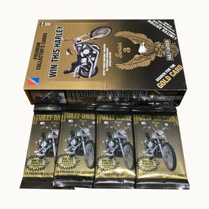 4 Packungen mit Harley Davidson Serie 3 Vintage Sammelkarten. 10 Karten pro Packung. Skybox 1995. Rauf aufs Fahrrad und ab (zum dritten Mal)!