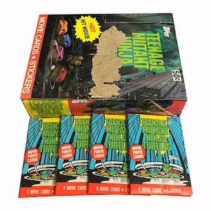 4 paquetes de tarjetas coleccionables vintage de la película Tortugas Ninja. 9 tarjetas y 1 pegatina por paquete. ¡Mondo al máximo! TMNT. Topps 1990.