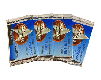May include: Four packs of Star Trek: The Next Generation trading cards. Each pack features a blue and orange design with the Star Trek logo and the text "The Episode Collection Season Five 1991-1992".