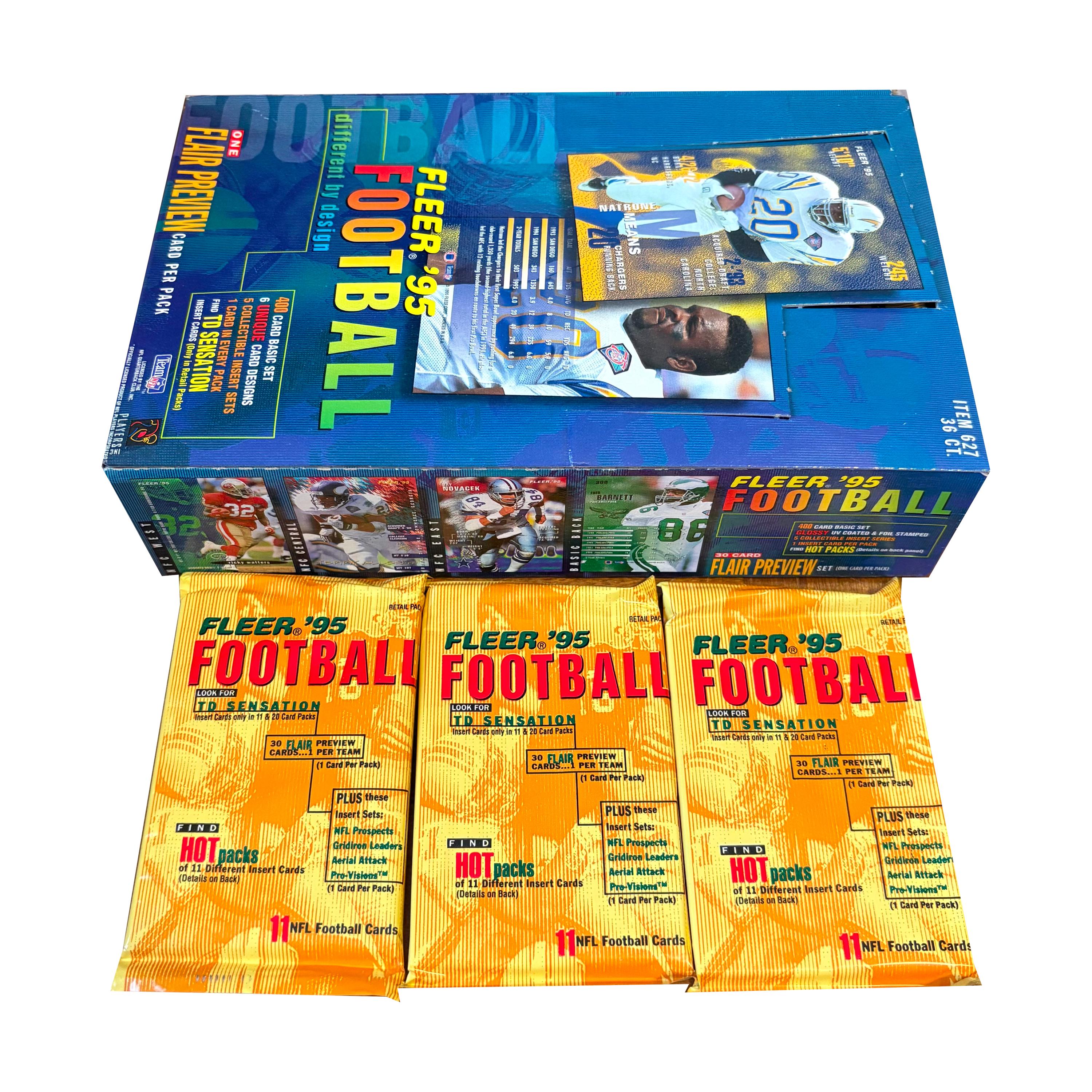 3 Packs of 1995 Vintage Fleer NFL Football Cards. 11 Cards per