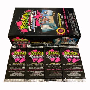 4 pacotes de cards colecionáveis vintage de Esportes de Praia. Vôlei, Surfe, Skate e Windsurfe. 10 cards por pacote. 1992. Raro!
