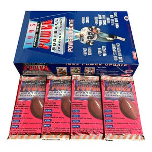 4 paquets de cartes de football NFL vintage Pro Set Power Update Edition 1993. 9 cartes par paquet. Plusieurs sous-ensembles. Collectionnez-les tous ! Coffret pro 1993