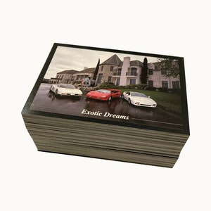 Jeu de cartes à collectionner vintage Rêves exotiques par All Sports Marketing. Jeu complet de 100 cartes en excellent état. 1992. Voitures rares et exotiques.