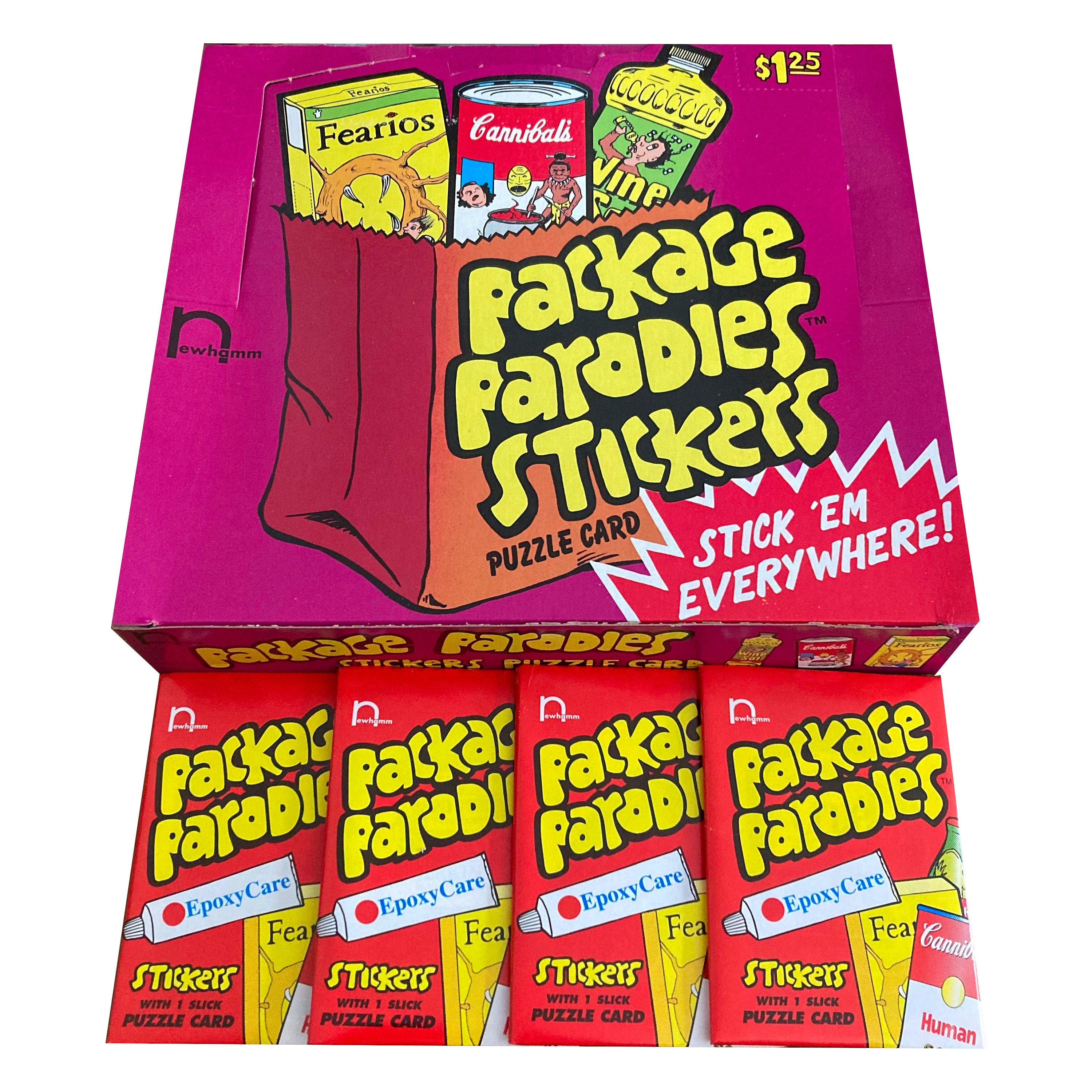 4 Packs of Package Parodies Vintage Puzzle Cards + Stickers