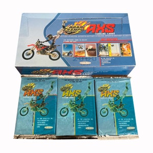 3 Packungen AXS (Action Xtreme Sports) Vintage Sammelkarten. 8 Karten pro Packung. Sammle alle 168! Skateboarding Motocross Snowboarding BMX