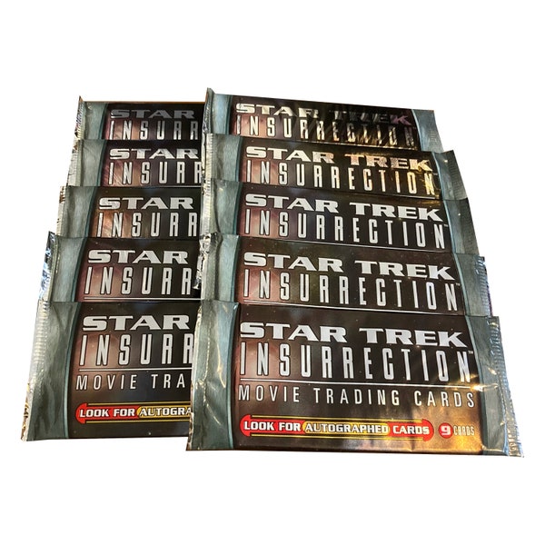 10 packs of Star Trek Insurrection vintage wide format movie cards. 9 cards per pack. Collect them all! Skybox 1998.