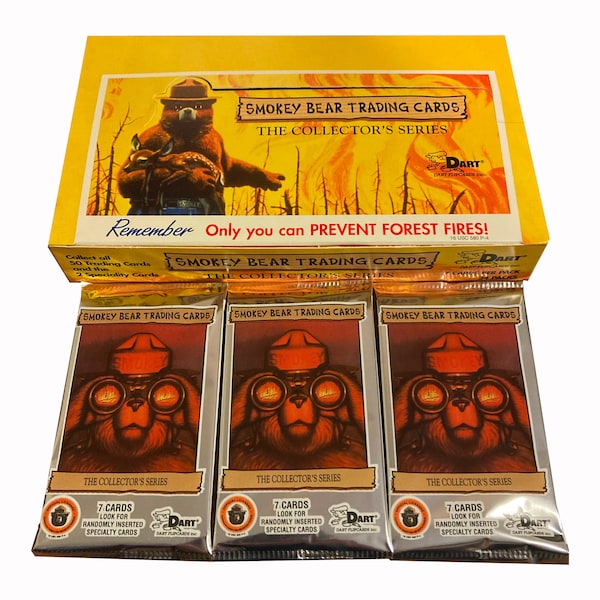 3 packs of Smokey Bear vintage trading cards. 7 cards per pack. Collect all 50! Dart Flipcards 1996. Only YOU can prevent forest fires!