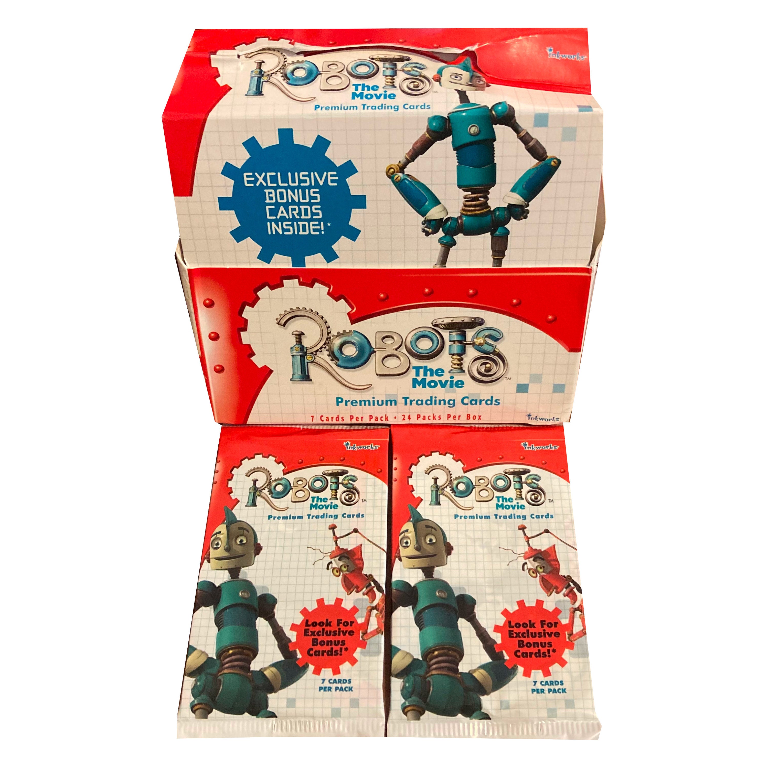 2 packs of Robots The Movie premium vintage trading cards. 7 cards per pack. Randomly inserted bonus cards. Released by Inkworks.