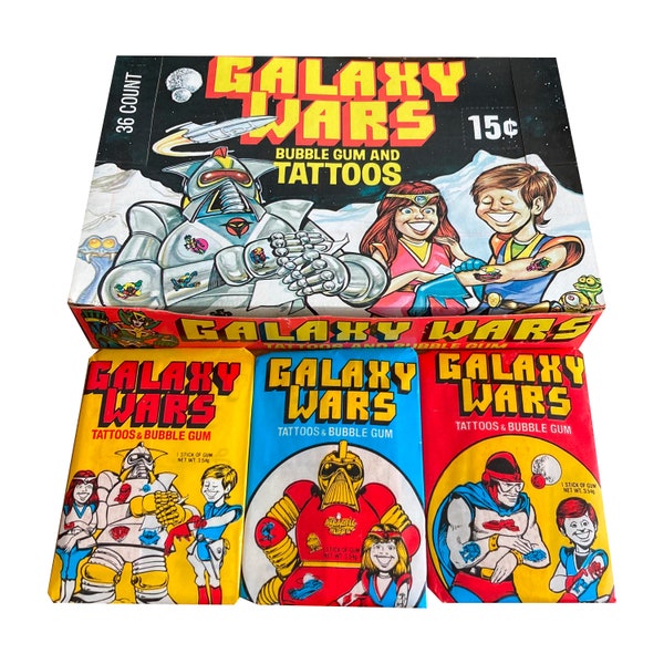 Galaxy Wars vintage wax pack. Tattoos + bubble gum. You choose your wrapper style. Donruss 1974. Rare!