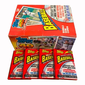 1991 Topps ビンテージ MLB ベースボール カード 4 パック。1 パックあたり 15 枚のピクチャー カード。全部集めましょう! Topps 1991。