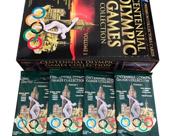 4 packs of Centennial Olympic Games Collection Volume 1 vintage trading cards. 8 cards + 1 collectors disc per pack. Collect-A-Card 1996.