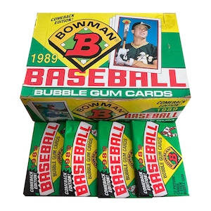 1989年ボウマン ベースボール カード 4 パック。ヴィンテージ ワックス パック 1 つにつき 12 枚のピクチャー カード。全部集めよう! Topps 1989。カムバック エディション! MLB