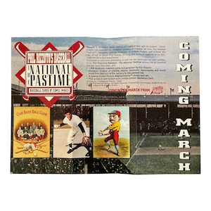 Póster promocional de Phil Rizzuto Baseball The National Patime para la caja de cromos coleccionables de béisbol antiguos de Comic Images. Excelente estado