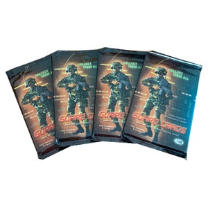 4 paquets de cartes à collectionner vintage de la Garde nationale de l’armée. 8 cartes par paquet. 200 à collecter dans 18 sous-ensembles différents. Sorti en 2001.