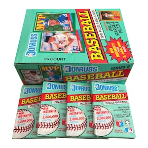 4 confezioni di carte da baseball vintage Donruss Series 2 del 1991. Con puzzle Willie Stargell da 63 pezzi. 15 carte + 3 pezzi di puzzle per confezione. MLB