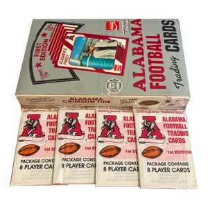 Lot de 4 cartes à collectionner de football vintage Crimson Tide All-Time Greats de l'Université de l'Alabama. 1ère édition. Collection collégiale 1989.