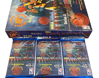 3 packs of 1994-1995 Topps Stadium Club Series 2 vintage Basketball cards. 10 extreme NBA Basketball cards per pack. Random insert cards.