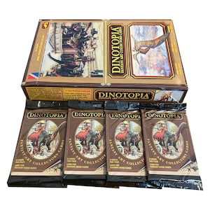 ディノトピア ファンタジー アート コレクターズ カード 4 パック。1 パックあたり 8 枚のカード。ランダム チェイス カード。Collect-a-Card 1990。アート: James Gurney。
