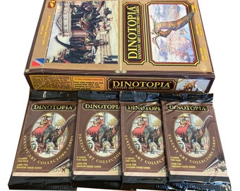 4 packs of Dinotopia fantasy art collector's cards. 8 cards per pack. Random chase cards. Collect-a-Card 1990. Art by James Gurney.