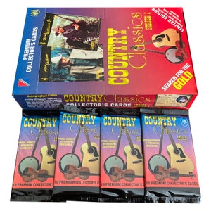 4 paquets de cartes à collectionner vintage Country Classics. 10 cartes par paquet. Collectionnez-les tous ! Carte à collectionner 1992. Des stars de la musique country classique !
