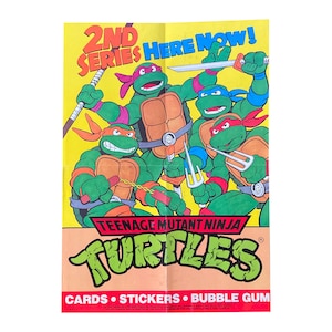 Póster promocional de las Tortugas Ninja, segunda temporada. 25 x 35 cm en excelente estado. Figura efímera poco común de los 90. Topps 1990. TMNT