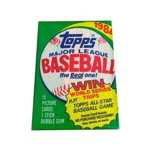 1 confezione di carte da baseball Topps del 1984. 15 carte illustrate per confezione di cera vintage. Collezionali tutte! Topps 1984. Un sacco di stelle classiche della MLB!