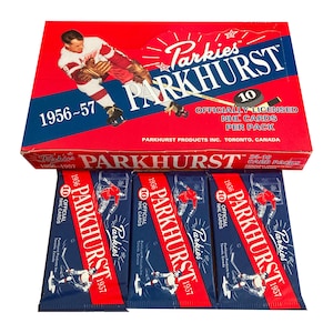 3 pakken vintage Parkies-hockeykaarten 1956-57. NHL-hockeykaarten met de klassieke NHL-sterren van 1956-57. Uitgebracht door Parkhurst in 1994.
