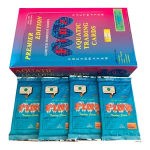 Finz Aquatic トレーディング カード 4 パック。淡水 + 海水。1 パックあたり 10 枚のカード。すべて集めましょう。1996 年に Aqua Signz によって制作されました。