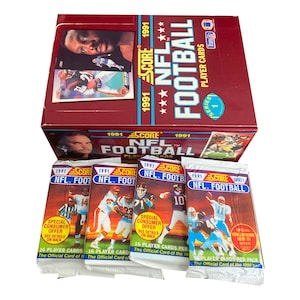 Lot de 4 cartes Score NFL Football 1991. Série 1. 16 cartes de joueur par paquet. De nombreuses stars classiques de la NFL ! Collectionnez-les tous ! Note 1991.