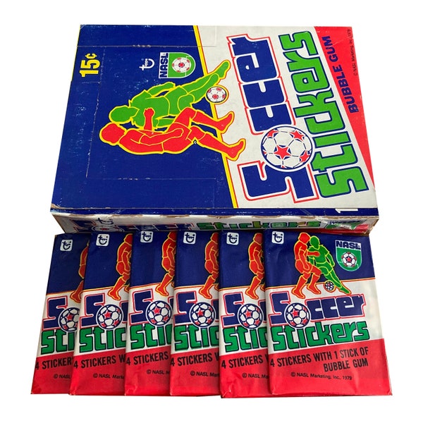 6 packs of 1979 Topps NASL soccer stickers. 4 sticker cards per pack. Note: Stick of gum has been removed from packs. Topps 1979.