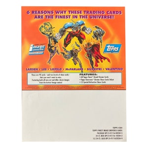 Topps Finest Image Universe Sammelkarten-Verkaufsbogen. 8,5 "x 11" Blatt in sehr gutem Zustand. Seltenes Ephemera aus den 1990er Jahren. Topps 1994.