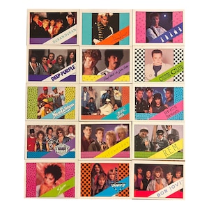 Rock Stars komplettes Set mit 15 Vintage Sammelkarten von Wonder Bread 1985. Seltenes Set für jede Musik- oder Sammelkartensammlung!