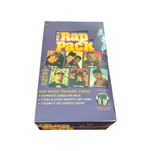 Boîte scellée en usine de cartes à collectionner vintage The Rap Pack. 36 paquets de 10 cartes + 1 carte de graffiti. Premier Cards 1991. Ice-T, NWA plus !