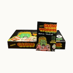 Magic Glow Worms and Bed Bugs glow in the dark tattoos. 1 sealed vintage wax pack. Fleer 1976.