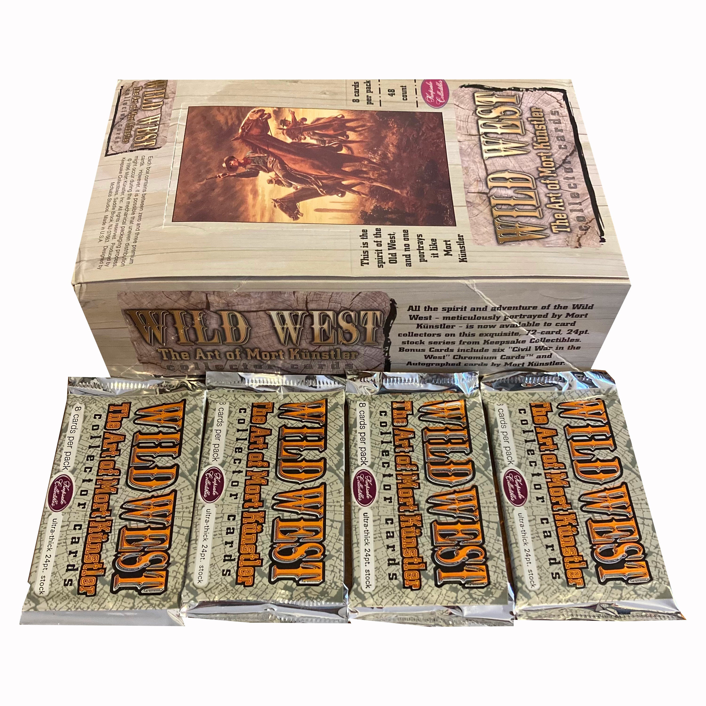 4 packs of Wild West - The Art of Mort Kunstler vintage trading cards. 8 cards per pack. Collect all 72! Keepsake Collectibles 1996.