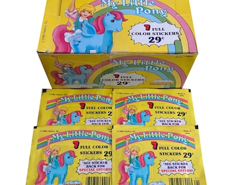 4 packs of vintage My Little Pony album stickers. 7 full-color stickers per pack. Collect them all! Produced by Diamond in 1986.