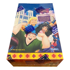 Factory sealed box of Disney&#39;s Hunchback of Notre Dame trading cards. 48 packs of 11 cards. Skybox 1996.