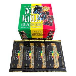 4 paquets de cartes de collection vintage Bob Marley The Legend. Sa vie, sa musique et son message. 6 cartes par paquet. Collectionnez-les tous ! Sorti en 1995