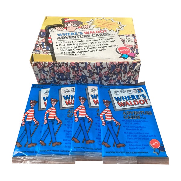 4 packs of Where's Waldo? vintage trading cards! 8 terrific Adventure Cards in each pack! Collect all 128 for complete set! 1991.