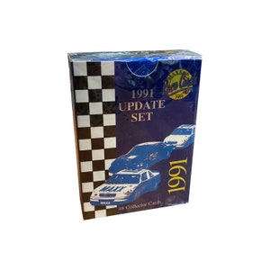 1991 Maxx Race Cards, in de fabriek verzegelde updateset met 48 kaarten in een doos. NASCAR officieel gelicentieerde vintage ruilkaarten.