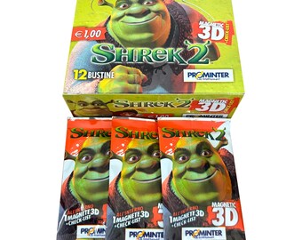 shrek 2 booster box 3 packs of Shrek 2 vintage collectable 3D magnets. 1 magnet per pack, 18 to collect In all! 100% authentic ogre! Donkey! Puss In Boots!
