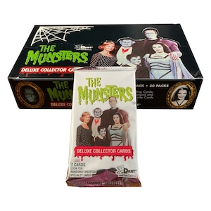 1 Packung The Munsters Serie 1 Vintage-Sammelkarten. 7 Karten pro Packung. Zufällig eingefügte Verfolgungskarten! Dart Flipcards 1996. Schwer zu finden!