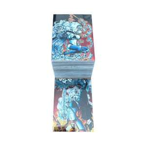 Lady Death Series 1 jeu de base complet de 100 cartes à collectionner vintage entièrement chromées + 1 carte promo en excellent état. Krome 1994. Bandes dessinées du chaos