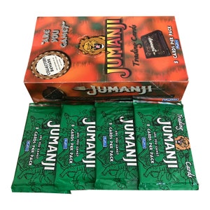 4 packs of Jumanji vintage trading cards. Are you game? 8 cards per pack. Randomly inserted chase cards. Skybox 1995. Collect them all!