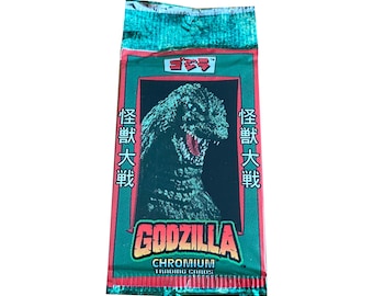 1 pack of Godzilla vintage Chromium trading cards. Released by JPP/Amada + Toho Inc in 1996. Godzilla King Ghidorah Mothra Rodan kaiju