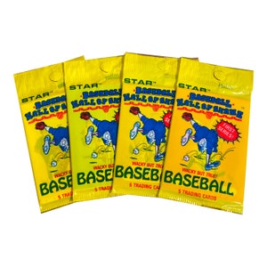 4 confezioni di carte collezionabili vintage della Baseball Hall Of Shame. Strano ma vero! 5 carte per confezione. Collezionali tutte! Star 1988.