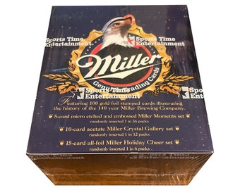 Factory sealed box of Miller Genuine Trading Cards. The Champagne of Beer Cards! 36 packs of 9 cards. Chase cards! Sports Time 1995.